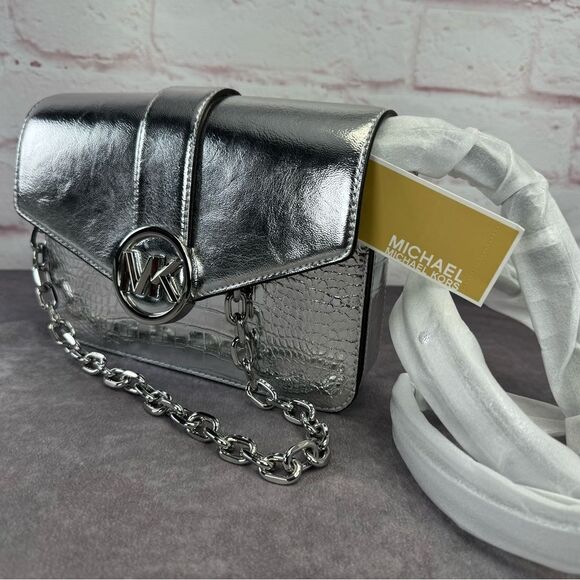Michael Kors Medium Carmen Silver Embossed Convertible Bag NWT - Picture 3 of 13